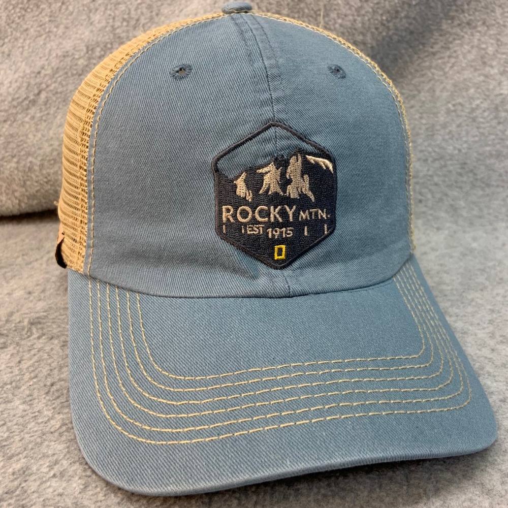 Rocky Mountain Est 1915 Unisex Blue National Geographic Trucker Hat Snapback OS